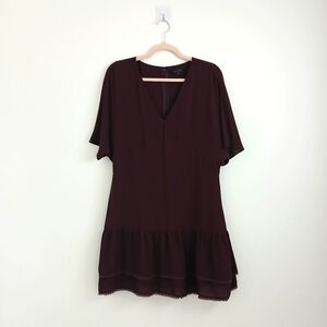 All Saints Burgundy Dress with Ruffle Hem